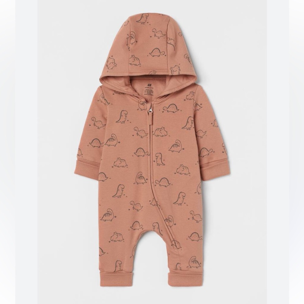 🫐3/$30 H&M Organic Tan Kids Hooded Romper size 6m